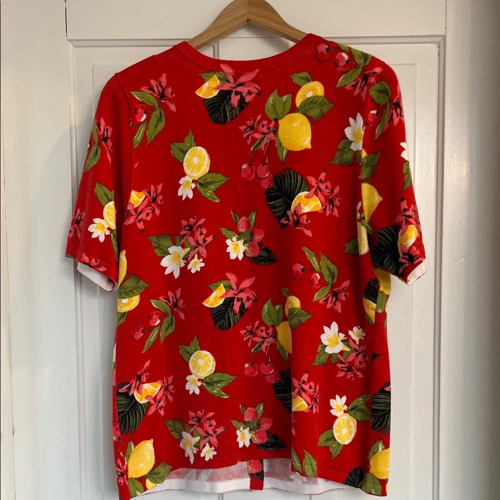 CJ Banks Women’s Red Floral Spring Lemon Short Sleeve Cardigan Size XL